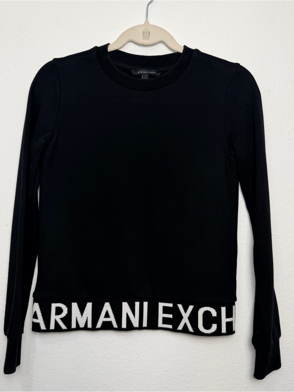 Armani Exchange Black Logo-Hem Long Sleeve Top Size XS